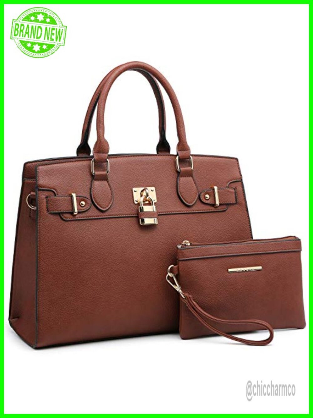 Vegan Leather Satchel Handbag Set with Clutch & Strap
